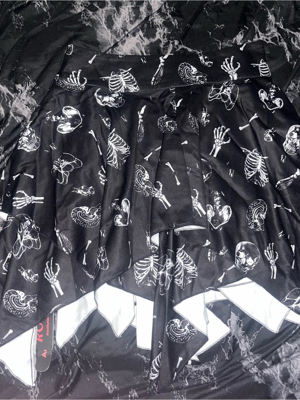 ROMWE Black goth Skater Skirt with White Skeleton Print size large nwt